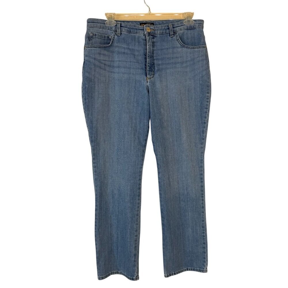 Lee Relaxed Fit Straight Leg Jeans High Rise Blue Denim Size 18M Light Wash